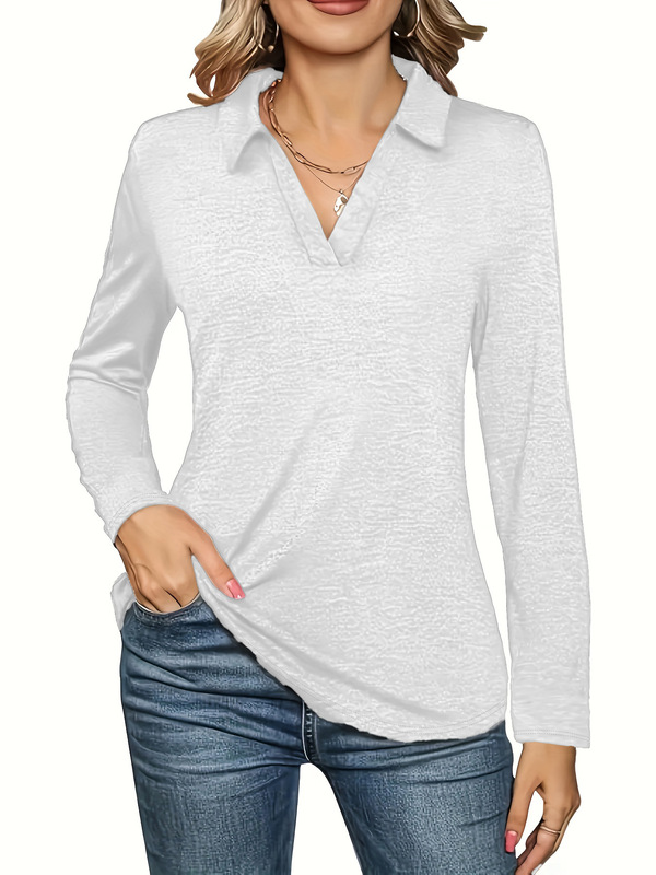 スポットクロスボーダー春秋無地Vネック長袖Tシャツ、新しいファッションカジュアルレディーストップス|undefined