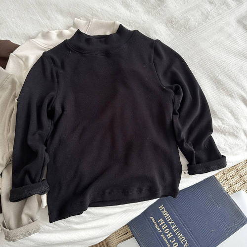 Children's solid color half-high collar boys' base shirt autumn winter new version girls' Korean style solid color knitting top coat versatile trendy