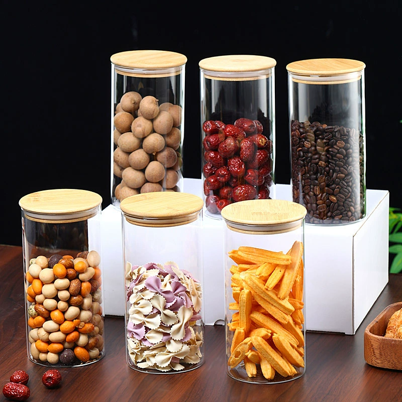 Герметичная банка для хранения с крышкой из бамбукового дерева и жемчужного хлопка, прозрачная банка для хранения закусок, конфет, кофейных зерен, домашняя кухонная коробка