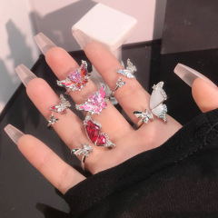 日韓輕奢風蝴蝶滴油開口戒指ins冷淡風小眾甜美時尚個性百搭指環