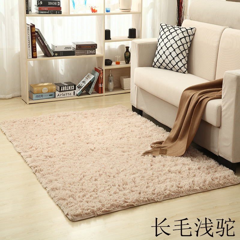 Alfombra de lana de seda, resistente a la suciedad y fácil de cuidar, alfombra de sala de estar, almohadilla de pie absorbente de pelo largo de color sólido, almohadilla antideslizante de gran superficie