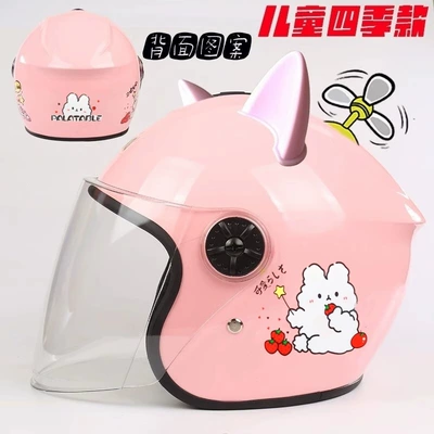 Motosiklet dəbilqələri suitable for all seasons, half helmet - 3c-certified-pink-rabbit-universal-for-ages-1-13-comes-with-a-bamboo-dragonfly-ears