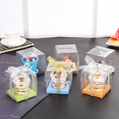 Cup cupcake packaging box wooden bran cup box single transparent thickened disposable baking packaging with bottom tray