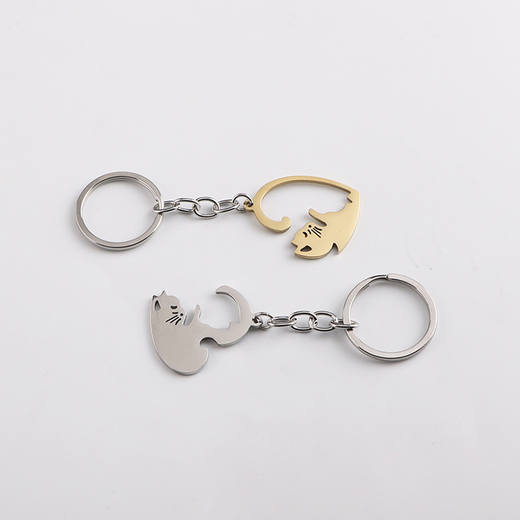 Metal Material Bag, Cat Pattern Couple Gender 2 Pieces Bag Cat Bag Pendant Keychain Metal Couple Cute Bag Pendant Keychain