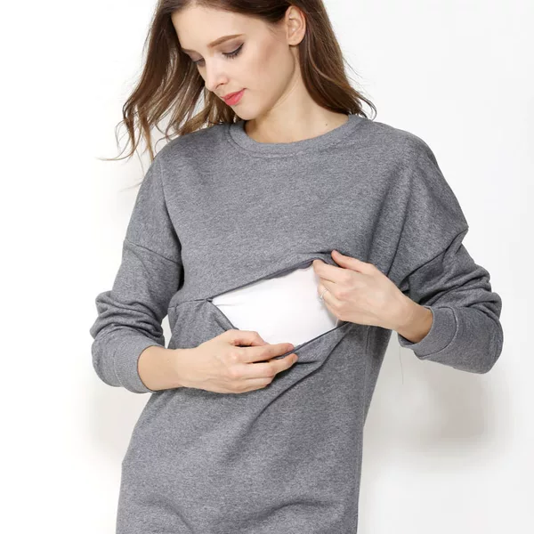 Autumn and Winter Pregnant Women's Sweat Pure Cotton Winter Nursing Sweat Trouser Outer Wear plus size Pregnant Women's Top Fashionable Loose Pregnant Women's Clothes