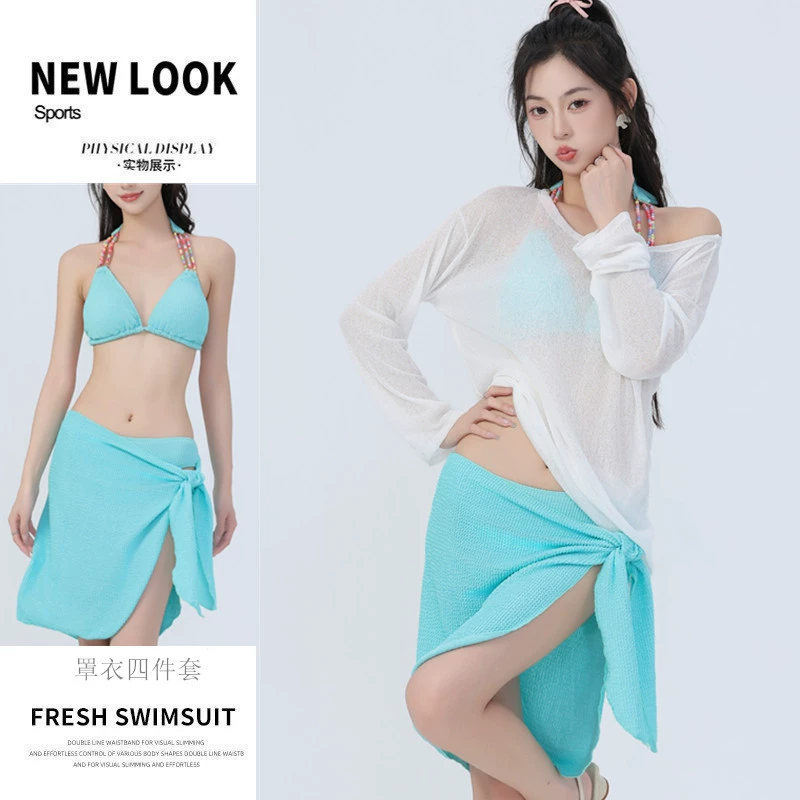 Sexy mint swimwear, set, long-sleeve, 4 piece set