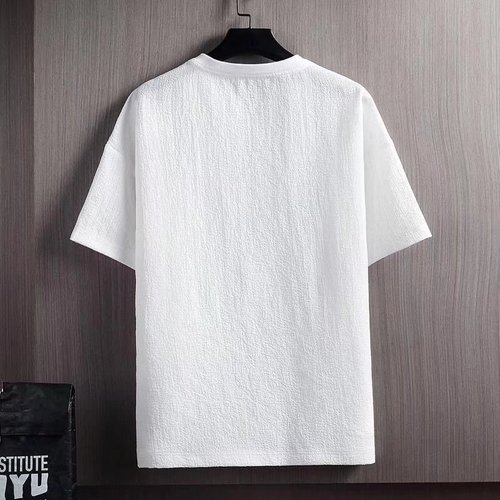 Summer new half-sleeved T-shirt cotton, linen and linen short-sleeved T-shirt for men summer solid color loose bottoming shirt white five points