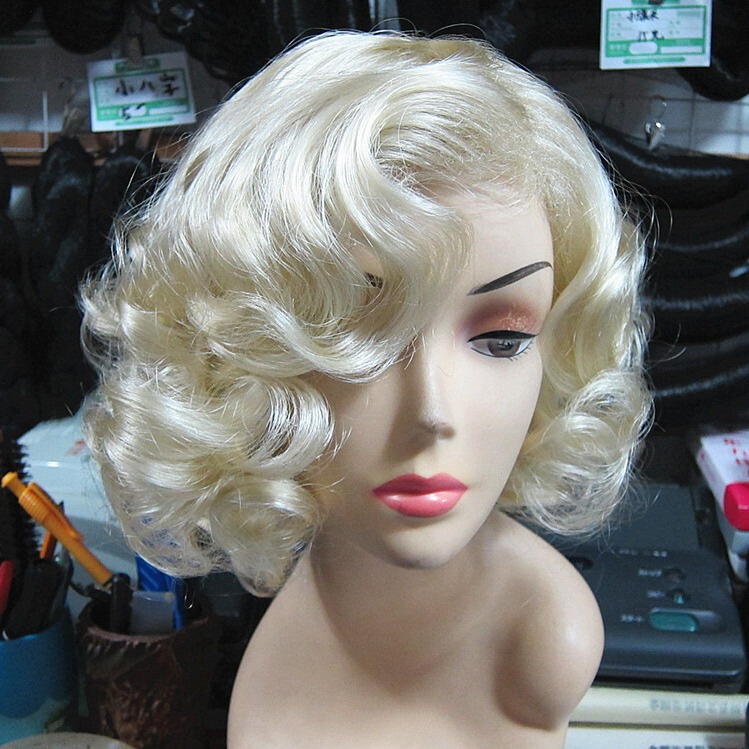 ebay wish Amazon AliExpress Marilyn Monroe Wig Blonde European and American Women's Short Curly Hair