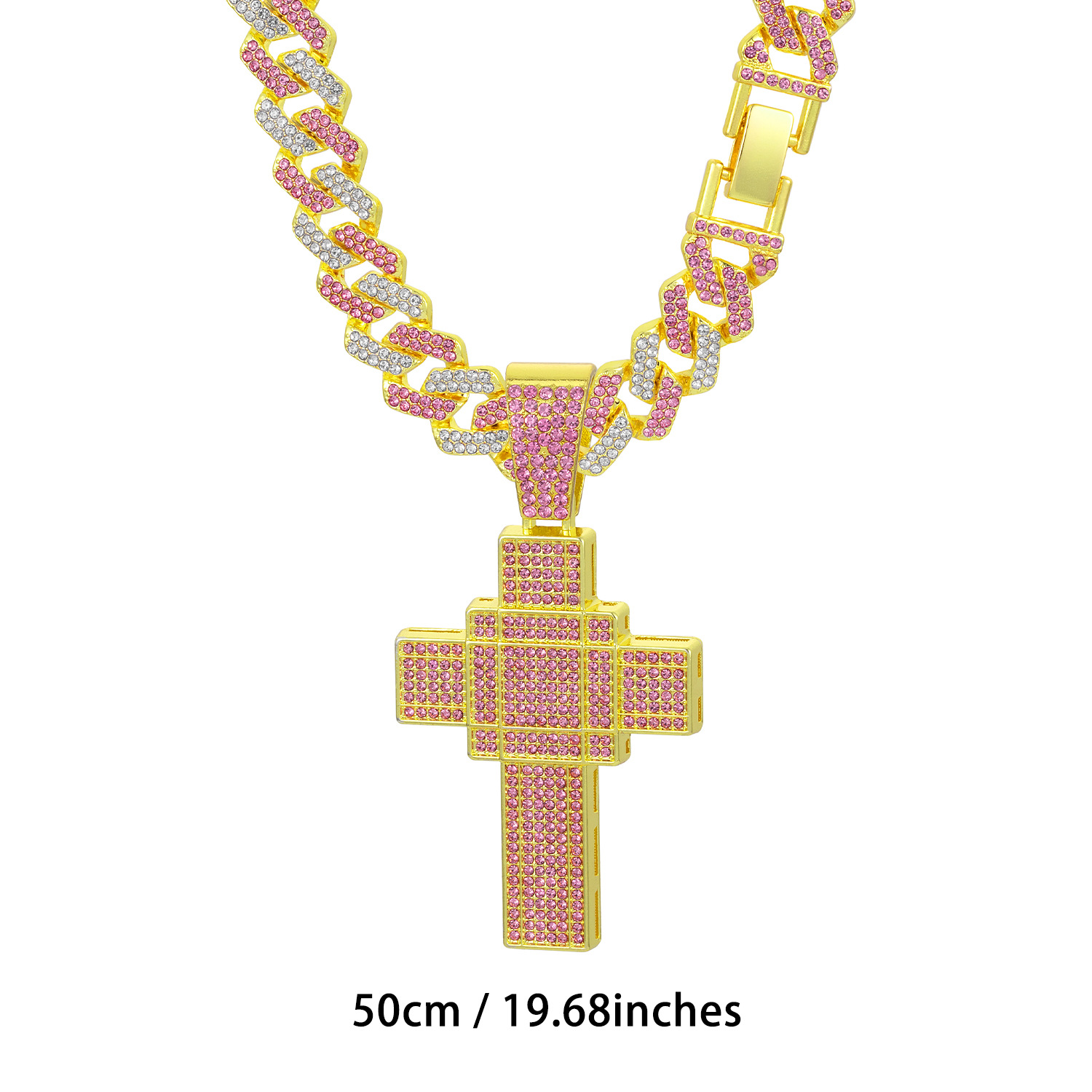 Collana con croce tridimensionale rosa oversize da donna_voghion.com