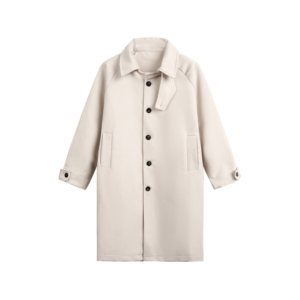 CATTEE秋冬メンズミドル丈ウールコート、高級感がありハンサムでゆったりとしたカジュアルな韓国風スーツ風ウインドブレーカージャケット