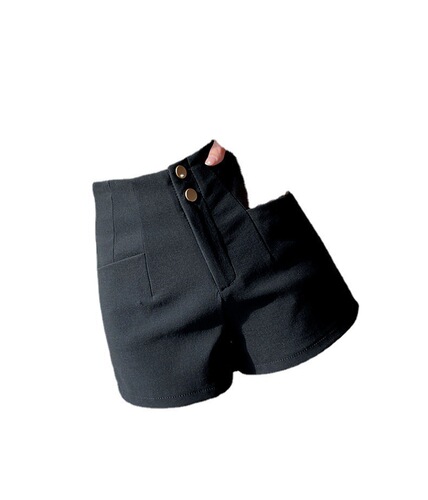 Women's High-Waisted Black Wide-Leg Suit Shorts for Outerwear A-Line Pants Slimming Summer 23 Petite