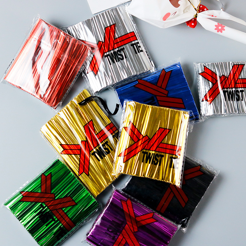 厂货批发烘焙食品包装束口通用金银扎丝 喜糖雪花酥包装金属扎丝