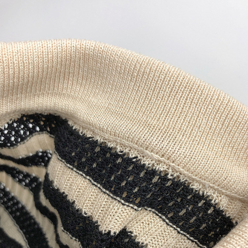 How cool ~ texture ~ spring and summer Korean children's hollow knitted sweaters, fashionable men's and women's trendy striped short-sleeved T-shirts