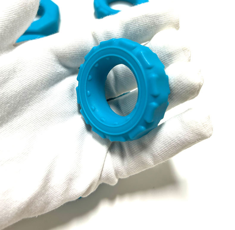 Liquid Silicone Locking Delay Ring, Manual Cock and Ball Ring, Blue Textured Design — detail image 7