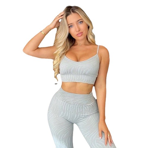 Amazon Sand Washed Seamless Yoga Wear Sports Shockproof Suspender Tops Short Sleeve High Waist Hip Lifting Fitness Pants Four-piece Set