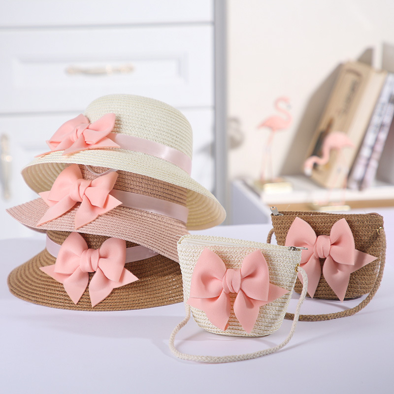 140g Weight Hat Classification Girl's Fashion Solid Color Bow Knot Straw Hat