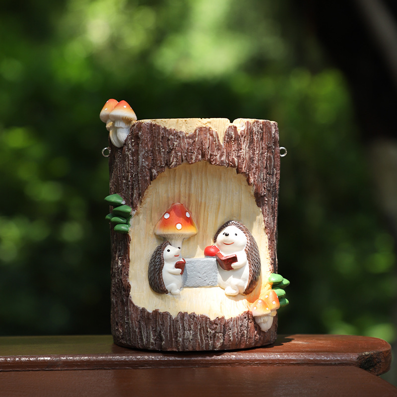 Hogar creativo jardinería paisaje jardín erizo tocones de árbol ahorro de energía luz nocturna decoración balcón colgante de luz solar