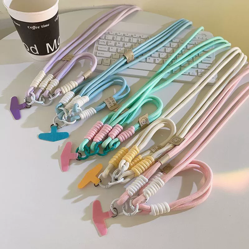 Двойная пряжка для мобильного телефона, однотонная длинная веревка, анти-потерянный боковой ремешок для мобильного телефона, анти-потерянный ремень, персонализированный прочный кулон, диагональная цветная веревка