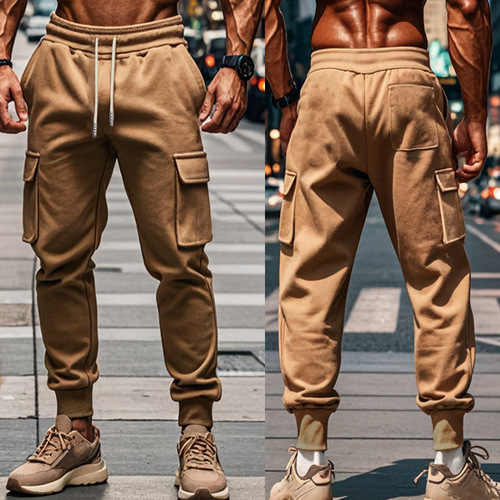 Autumn and winter fleece men's casual overalls men's multi-pocket pants large size sports casual pants