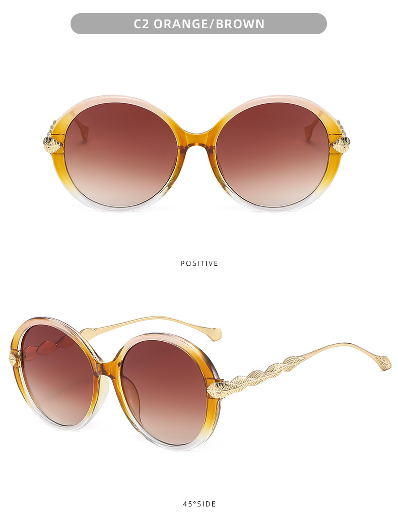 45g Weight Full Frame Glasses Structure Retro Color Block UV400 Protection Resin Round Frame Full Frame Women's Sunglasses