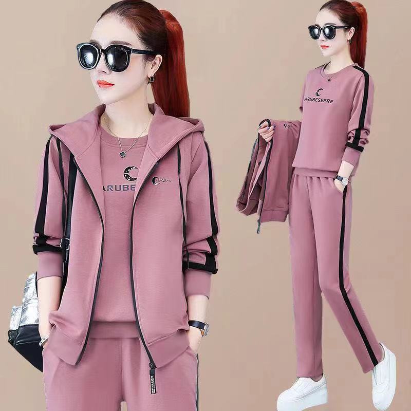 Middle-aged mother sports suit spring three-piece sportswear for middle-aged and elderly women's spring and autumn coat casual cardigan hooded