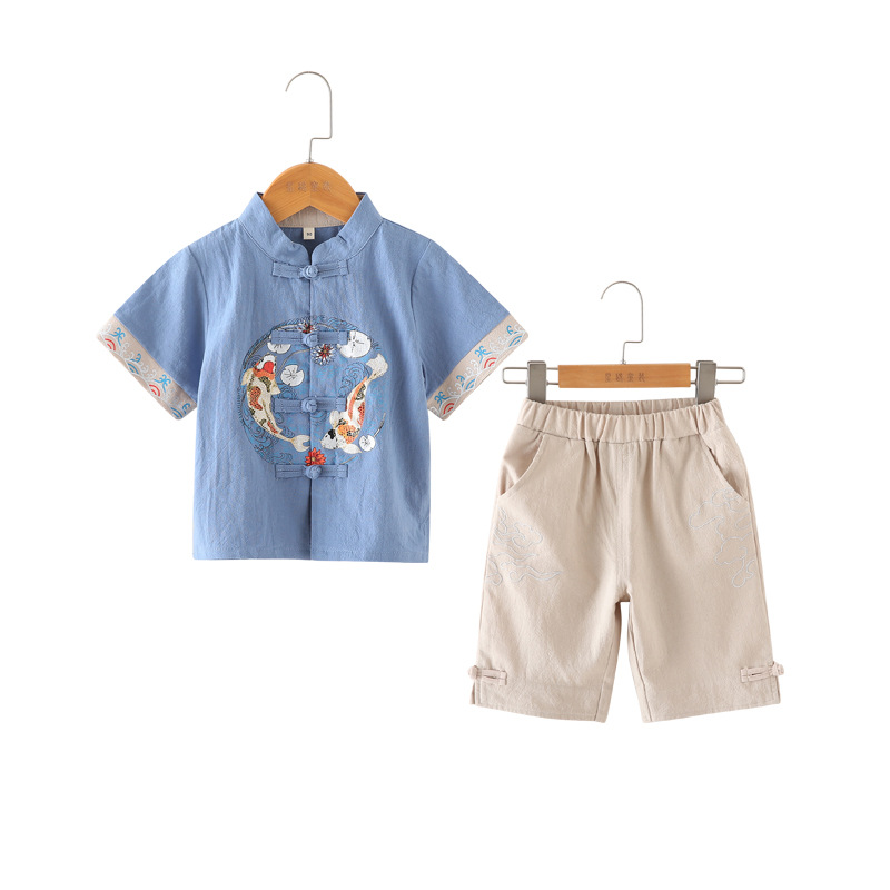 Children's Hanfu Chinese ethnic style boy's Tang suit baby first birthday Tang suit grasping the week suit ancient costume summer cotton linen set