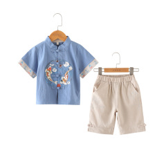 Children's Hanfu Chinese ethnic style boy's Tang suit baby first birthday Tang suit grasping the week suit ancient costume summer cotton linen set