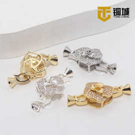 18K包金保色微镶珍珠万能扣铜镀真金高级感三角梅花项链扣diy材料