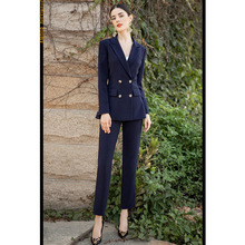 春秋款西装套装女英伦风双排扣西服职业装韩版时尚藏青色商务正装