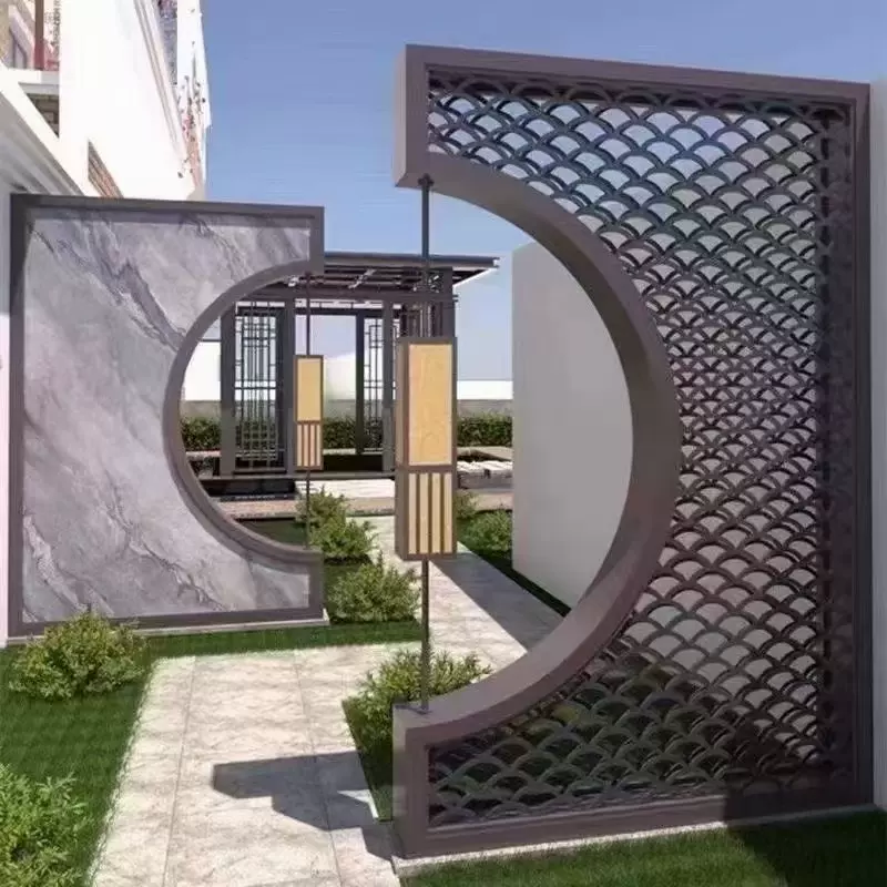 铝艺屏风背景墙铝板定 制中式铝合金雕刻影壁墙室外庭院屏风隔段