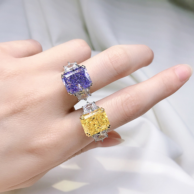 1 Piece Quantity Business Occasion 925 Sterling Silver Material 925 Sterling Silver Inlay Square High Carbon Diamond Rings