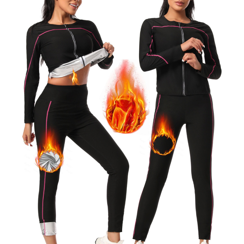 Cross-Border Women's Sweat Suit Sports Suit Sauna Long-Sleeved Zipper Corset Running Fitness Sportswear Shapewear