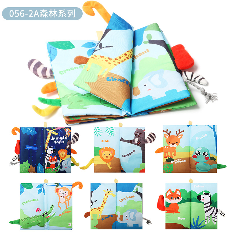 Educación infantil libro de tela tridimensional de cola no desgarrado con papel de resonancia BB juguetes de dinosaurios animales del bosque libro de tela bebé image 8