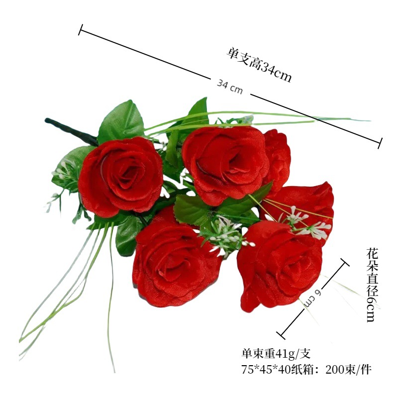 Yiwu fabricante de pantalla en stock al por mayor flor artificial 7 Artificial Rosa tela de seda 7 Pavo Real Rosa pequeña flor