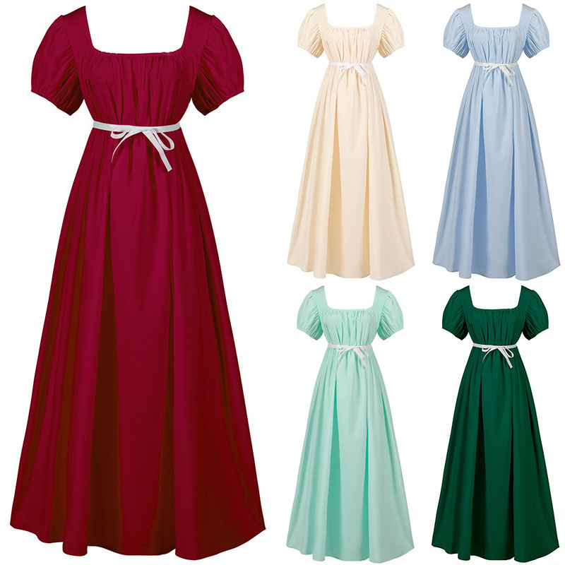 Halloween Amazon wish long solid color women's high waist plus size dress performance clothing stage clothing