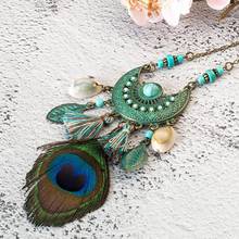 New style Tassel Peacock Feather Bohemian Long Necklace Shel