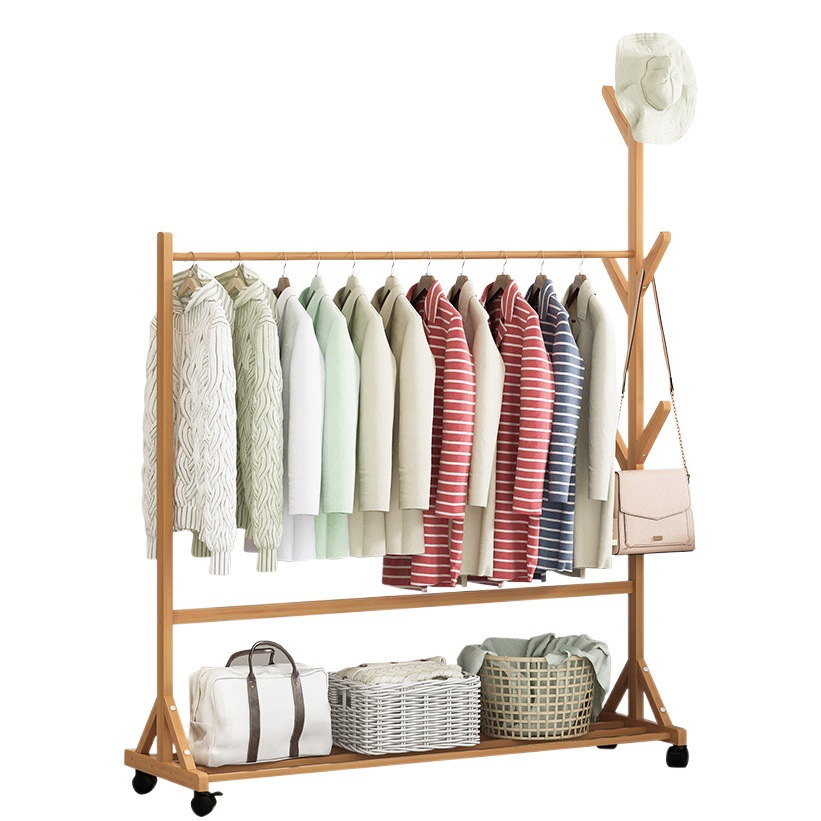 Piso percha dormitorio alquiler casa ropa percha móvil sala de estar de madera maciza percha simple perchero