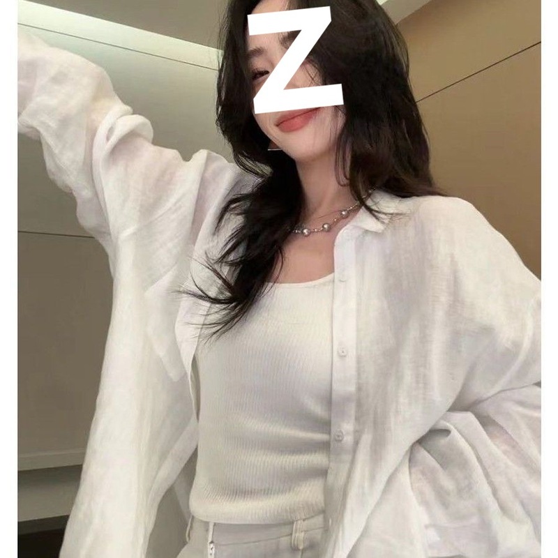 白色亚麻棉麻防晒衬衫外套女夏季薄款外搭衬衣宽松慵懒风气质上衣|undefined