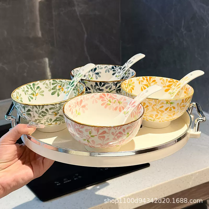 陶瓷碗家用日式吃饭碗创意高颜值ins釉下彩米饭碗陶瓷餐具批发新