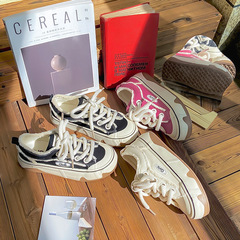 百匡超火蛋殼小白鞋女2023夏季新款透氣低幫厚底運動帆布潮款鞋子