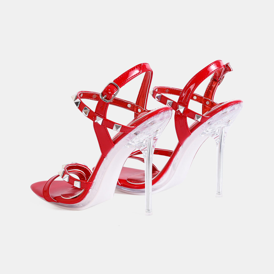 Giày sandal cao gót mảnh hở ngón quai ngang gót pha lê — Màu be, Màu bạc, Màu trắng, Màu tím chi tiết 2