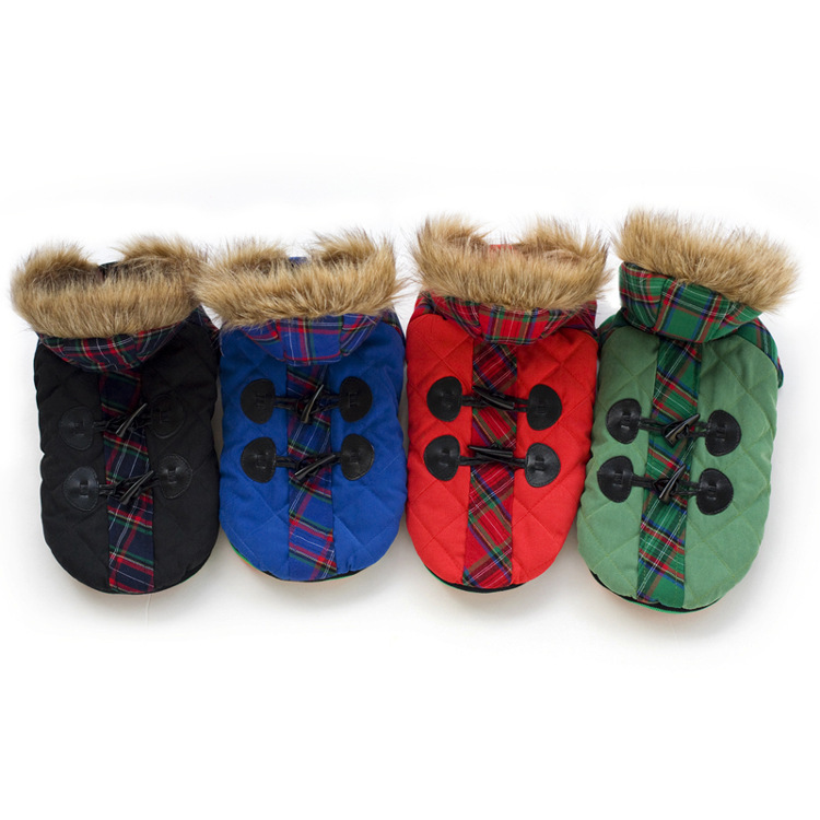새해 개 다운 코트, 애완 동물 플러스 벨벳 및 두꺼운 고양이 옷, 개 코트를위한 새로운 겨울 후드 4 다리 코트