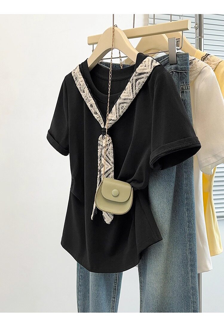 Áo thun nữ tay ngắn cổ tròn size lớn form rộng — màu đen chi tiết 17