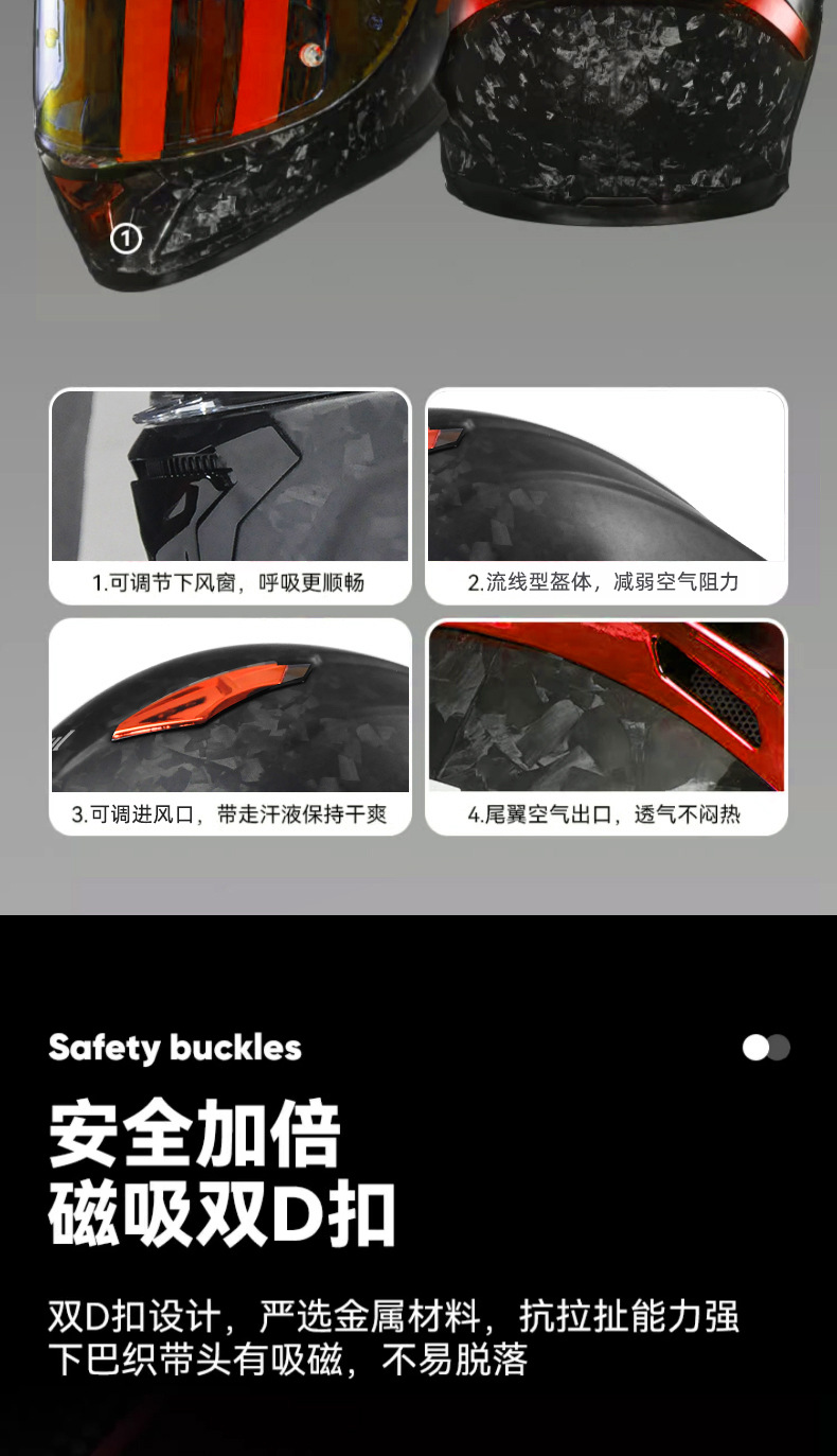 Carbon Fiber Motorcycle Helmet for Men and Women, Suitable for All Seasons, Full-Face Motorcycle Helmet with 3C Certification, Scooter Cruise Helmet
