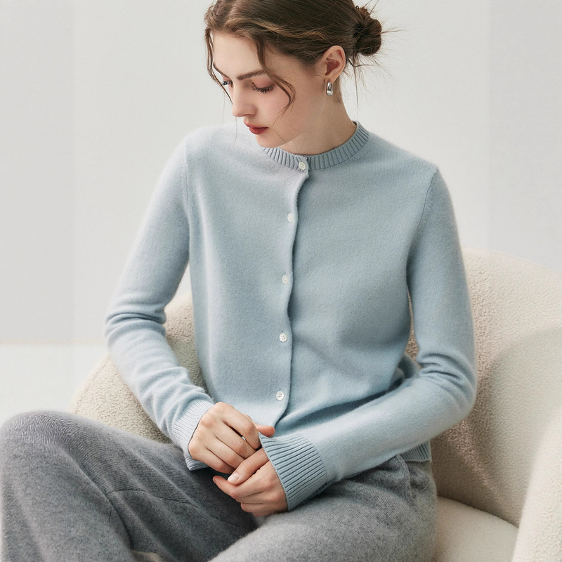 Women's Soft Slim New Style Luxury Cashmere Knit Cardigan Sweater Jacket for Autumn and Winter, Skin-Friendly Long-Sleeve Thickened