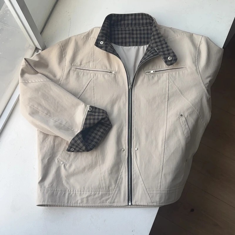 Cleanfit American Washed Canvas Denim Jacket Men's Spring Stand Collar Harrington Workwear Detroit Jacket