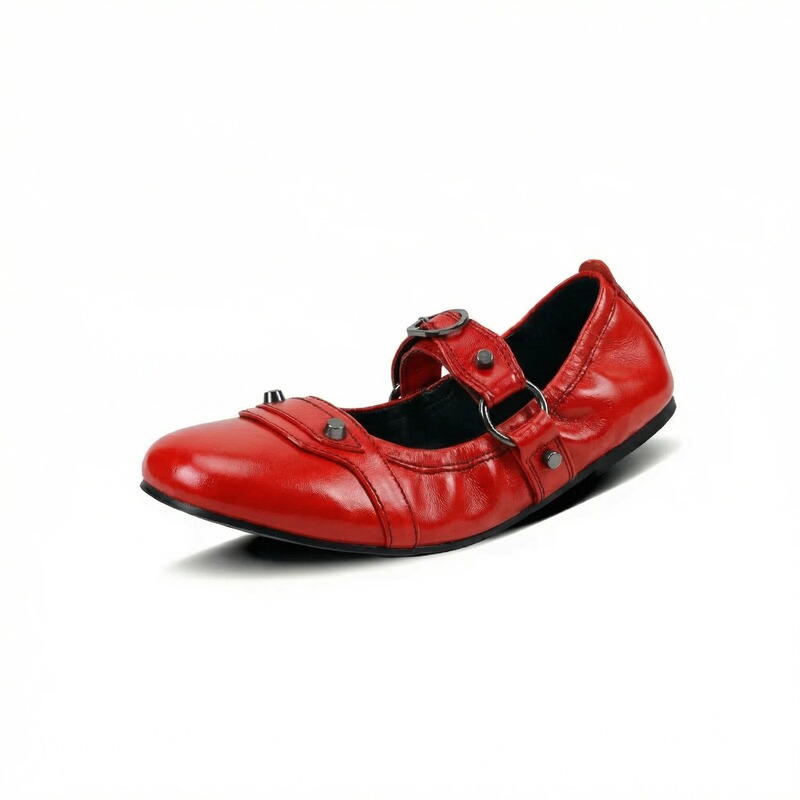 Sheepskin Version 2026 New Style French Trendy Cool Studded Single-Strap Ballet Flat Shoes for Women Mary Jane Dance Shoes Sheepskin Version 2026 New Style French Trendy Cool Studded Single-Strap Ballet Flat Shoes for Women Mary Jane Dance Shoes