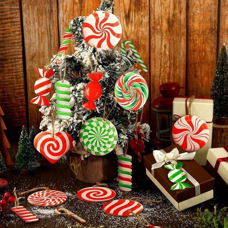 Nuevos productos transfronterizos Adornos de madera de dulces de Navidad Suministros para fiestas navideñas Etiquetas de regalo Decoraciones para el hogar