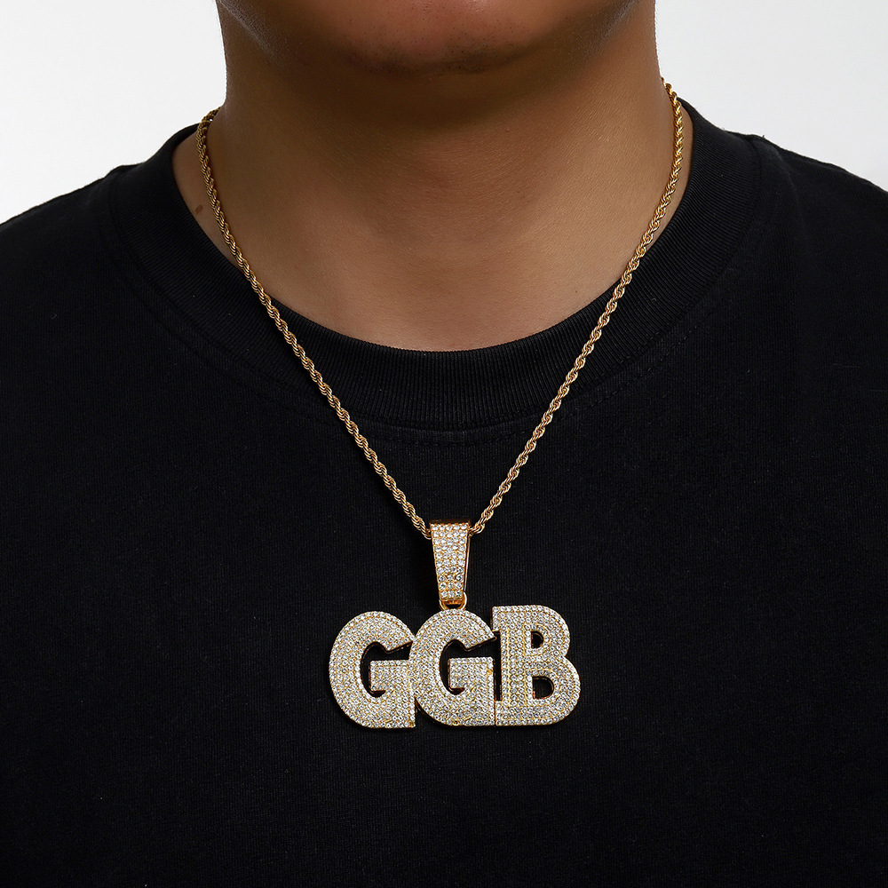Nuevo colgante con combinación de letras GGB de gran tamaño estilo hip-hop, adornado con diamantes, collar cubano, accesorio personalizado.