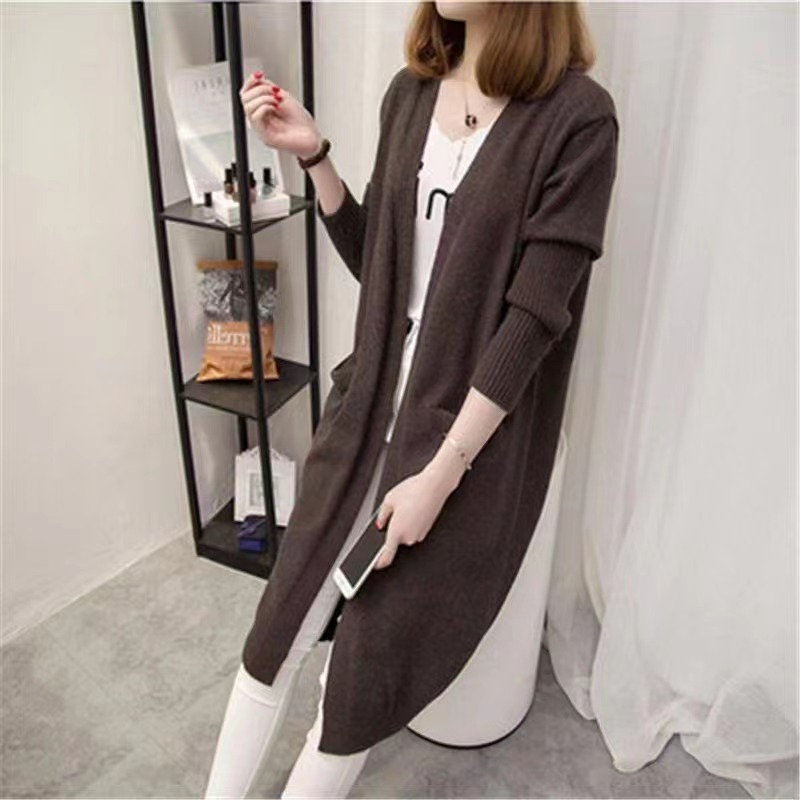 2023 nuevo otoño e invierno abrigo de punto de las mujeres de estilo coreano largo suelto todo partido suéter de manga larga ropa exterior